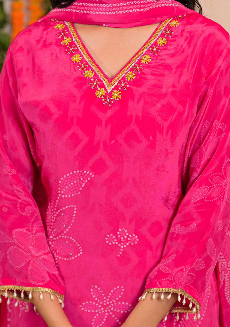 Fuchsia Bloom Crepe Suit Set