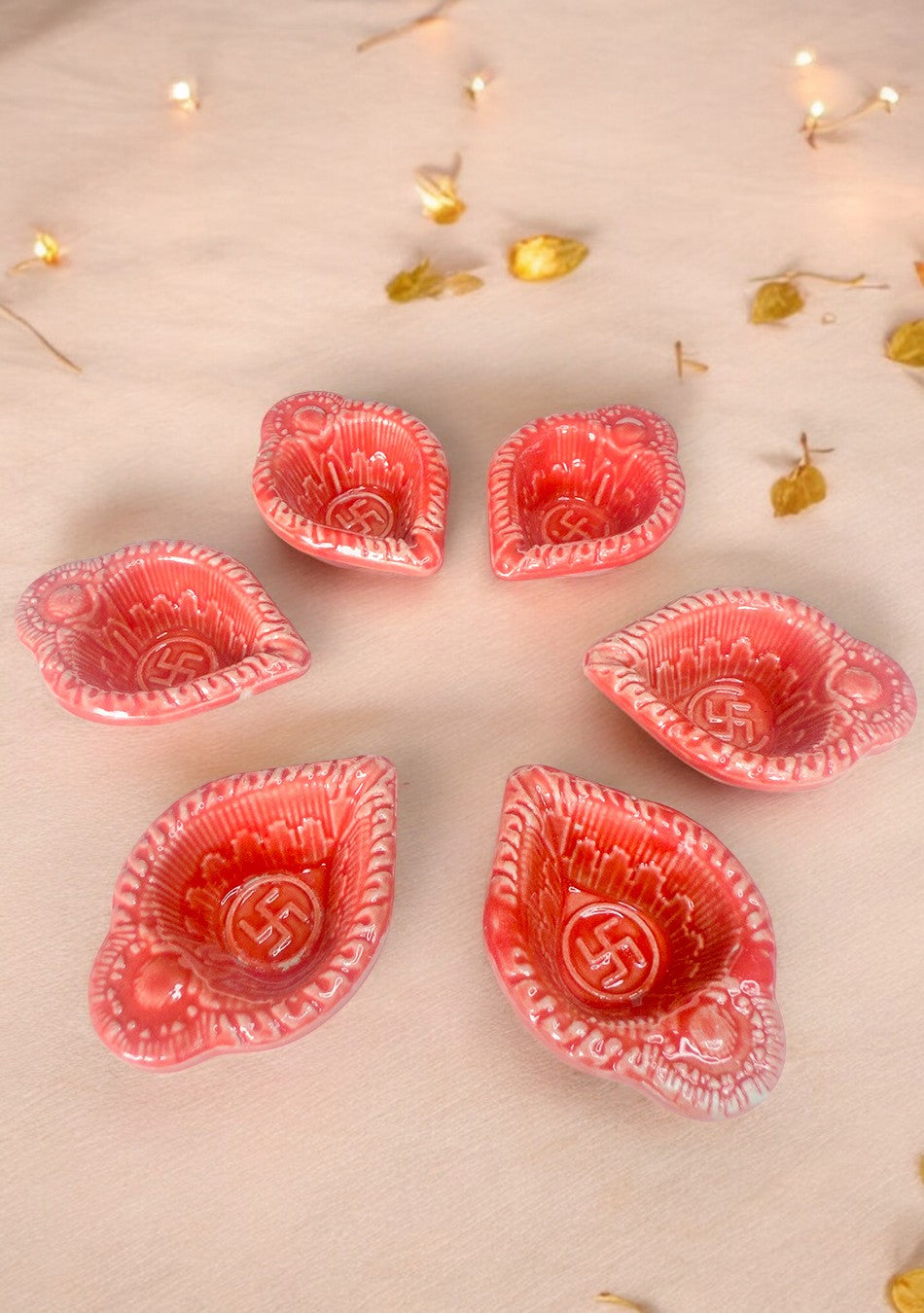 Red Swastic Diya Set of 6