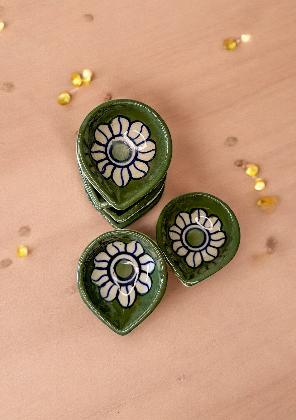 Green and white Flower Diya