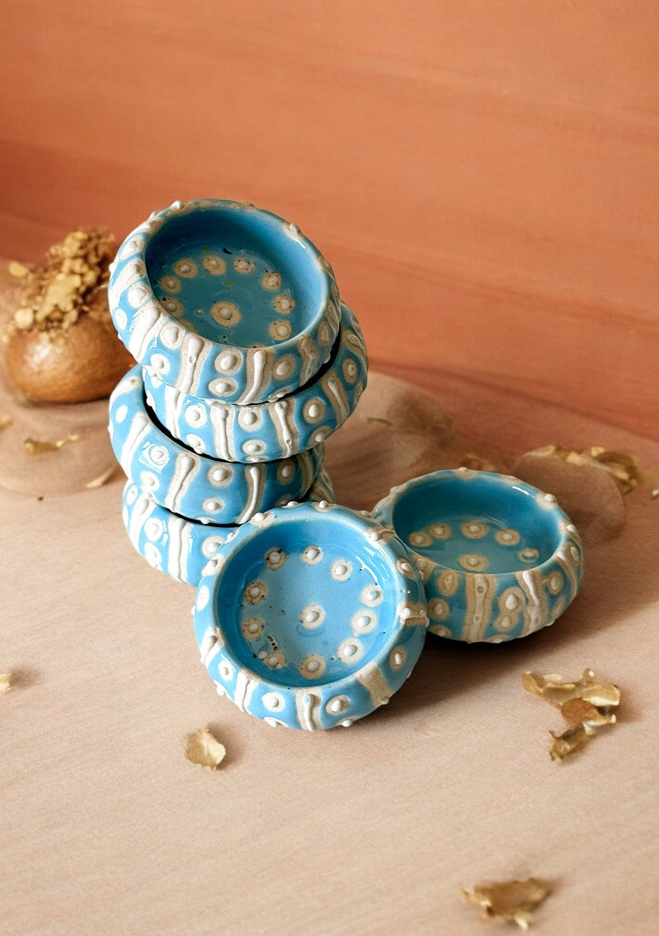 sky blue hand painted Diya