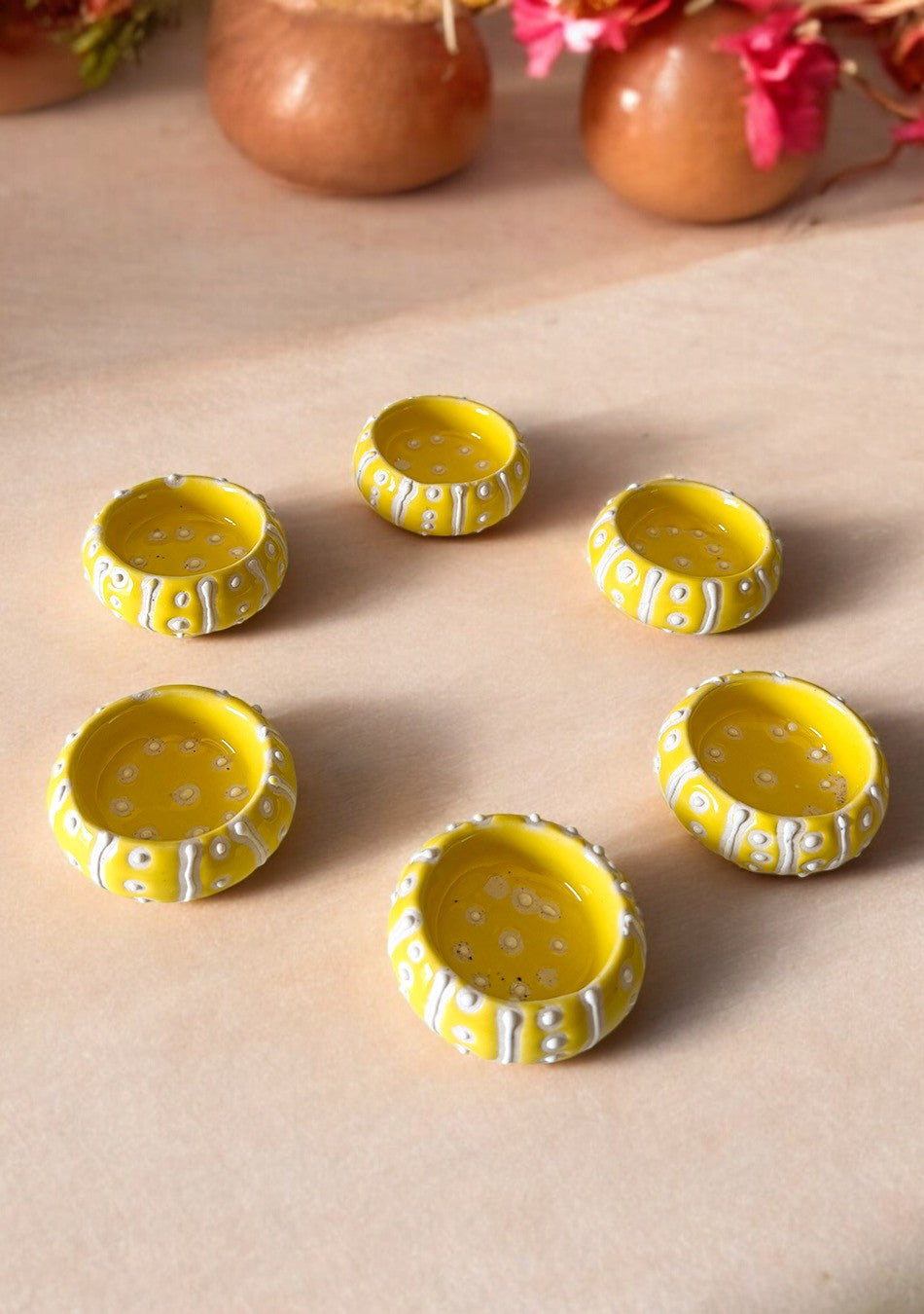 Handcrafted Yellow painted Diya