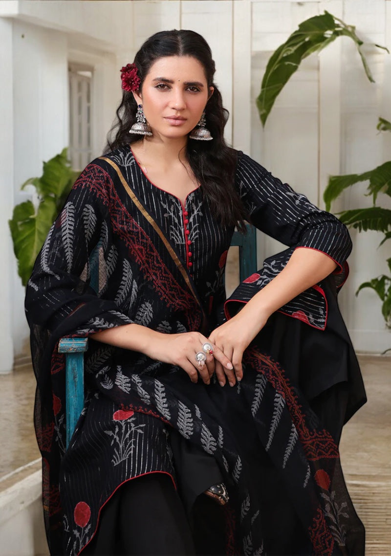 Ebony Bloom hand block Kurta Sharara Set
