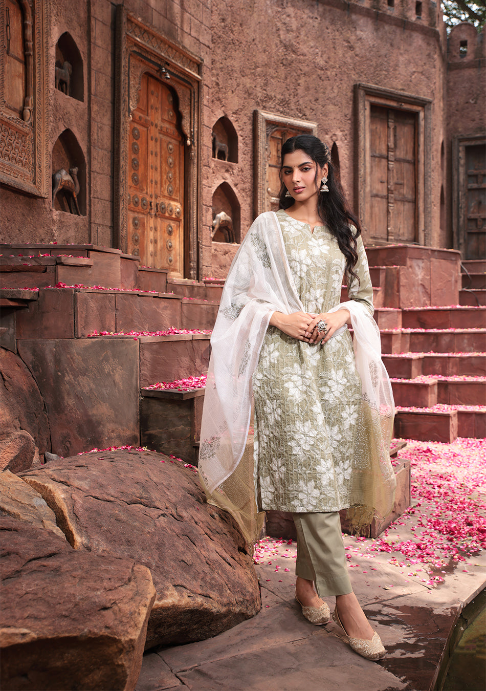 Sage Serenity Suit Set with Kota Dupatta