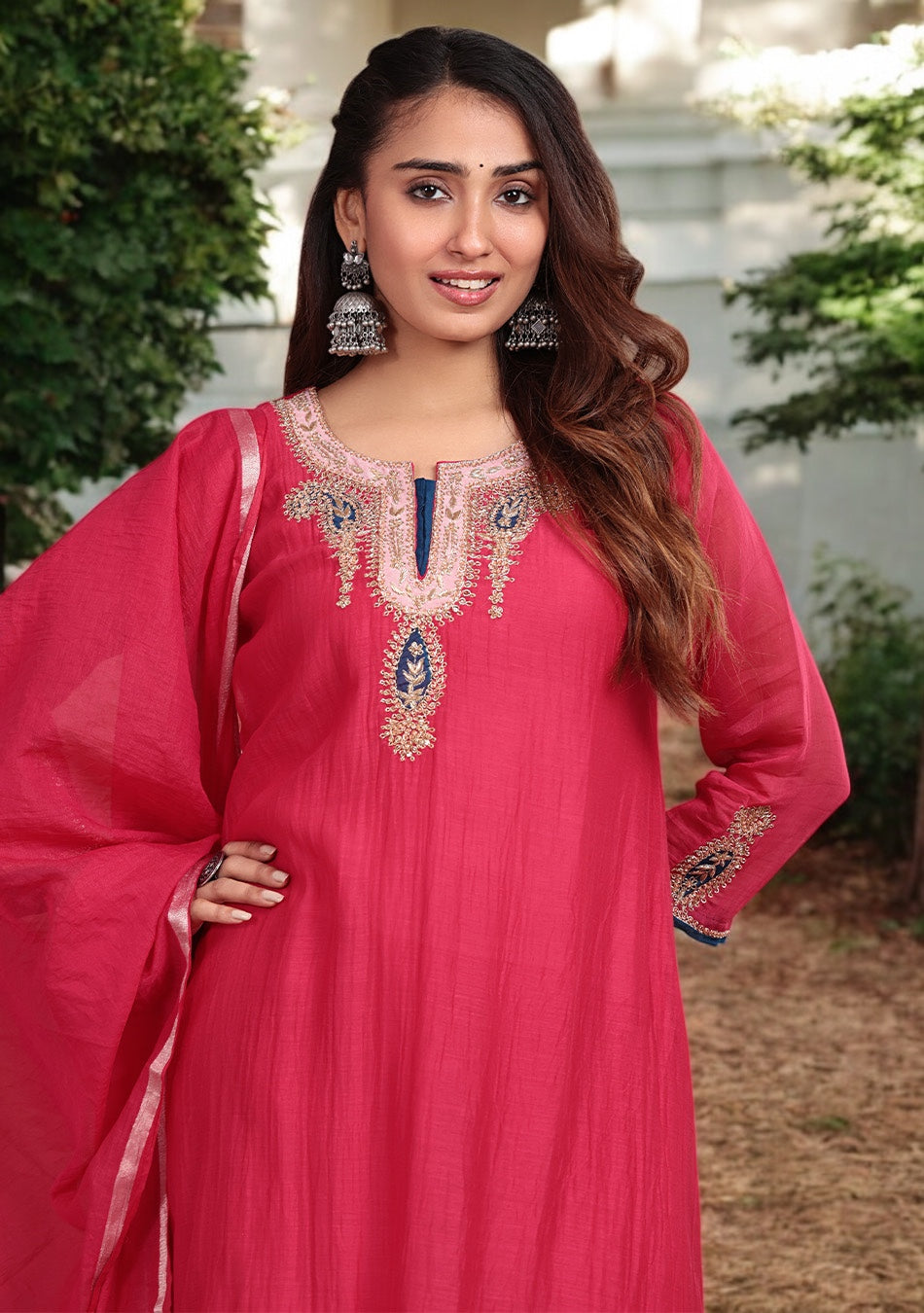 Ruby Glow Chanderi Dabka Suit Set