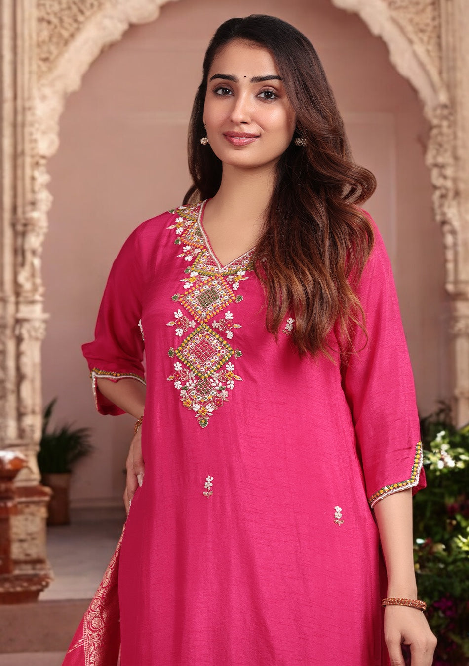 Rose Radiance Embroidered Suit Set