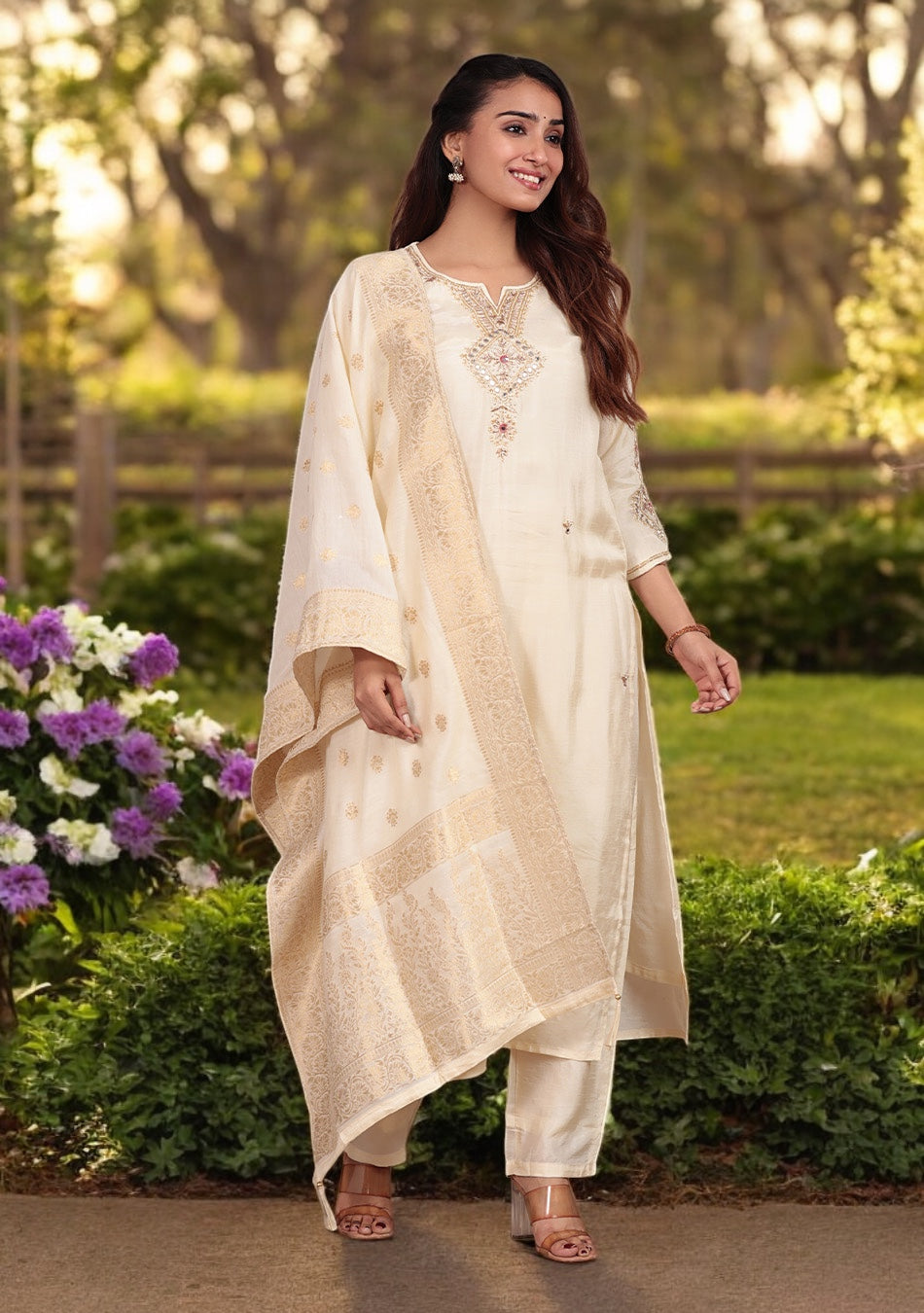Ivory glow Zardozi Suit Set