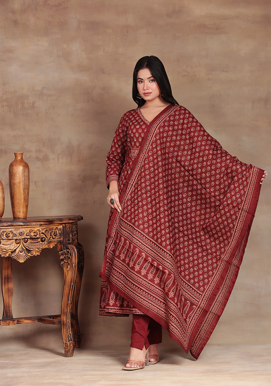 Aravalii Crimson Bloom Heritage Anarkali Set