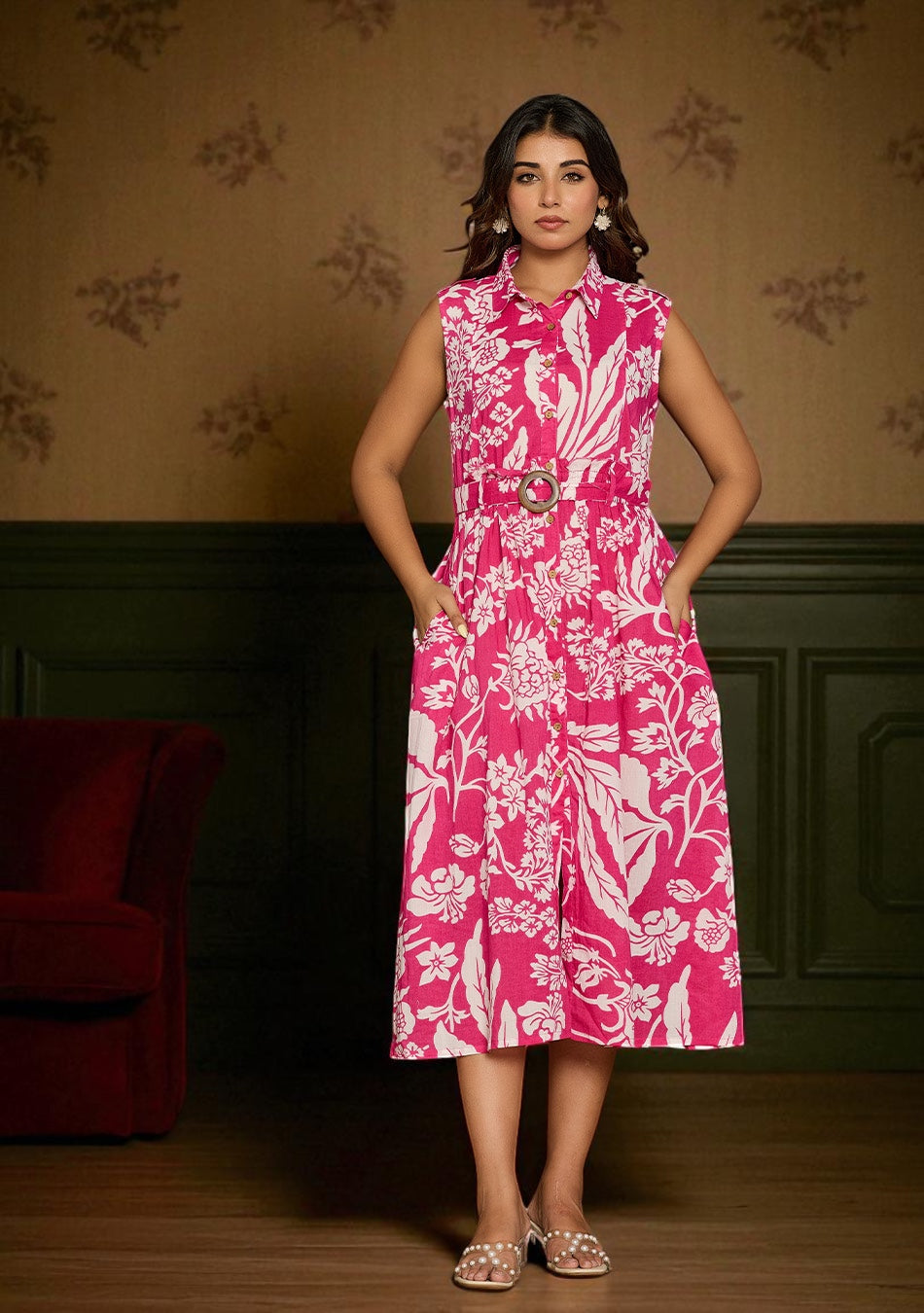 Dark Pink Floral Aura Dress