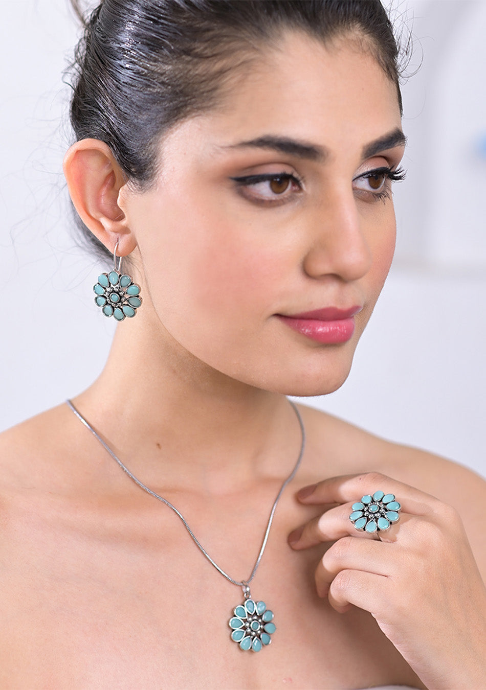 Teal Bloom Pendant Set