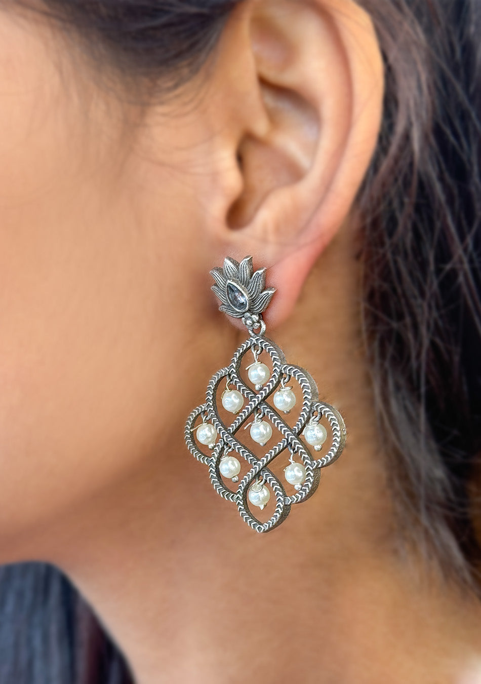 Pearl Woven Lotus Earrings