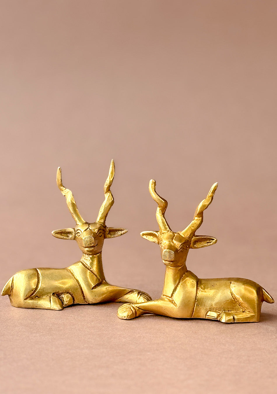 Antique Brass Resting Deer Pair