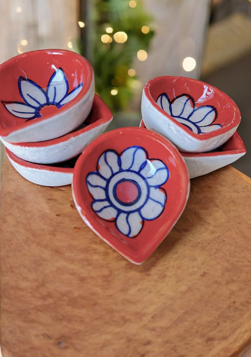 Orange Floral Diyas Set of 6