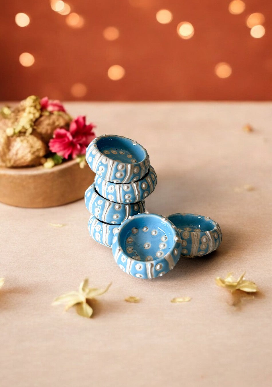 sky blue hand painted Diya