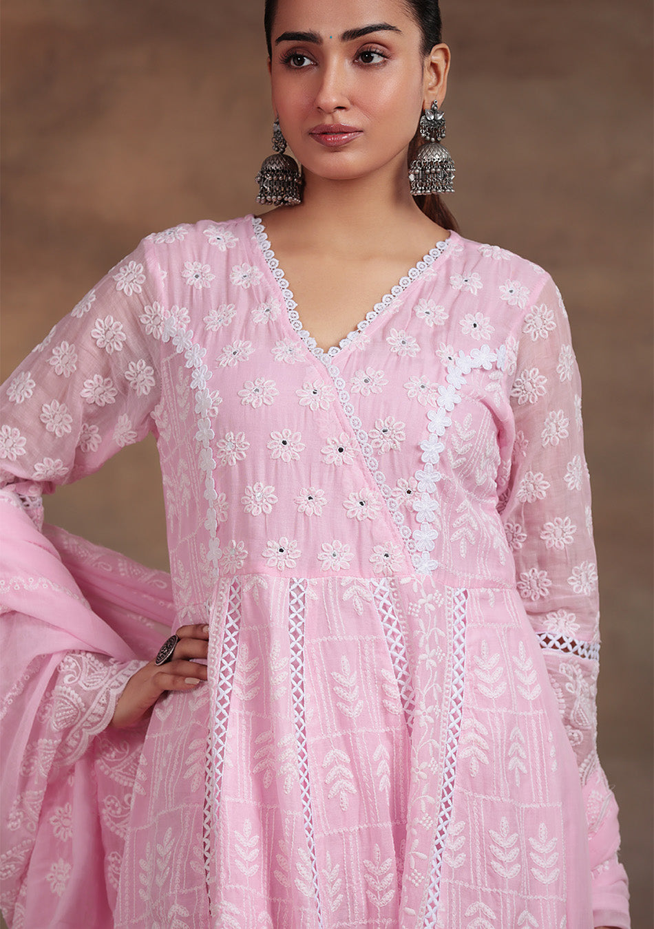 Powder Pink Floral Embroidered Suit Set