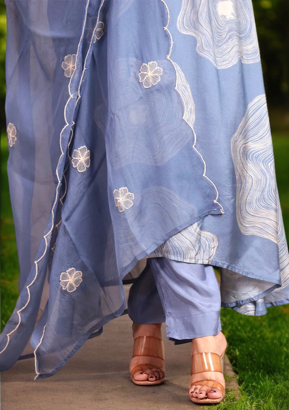 Dusty Blue Abstract print Suit Set