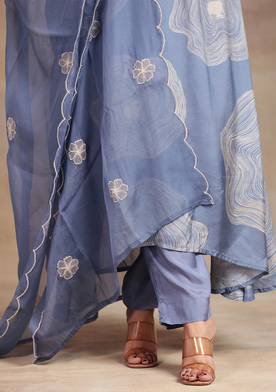 Dusty Blue Abstract print Suit Set