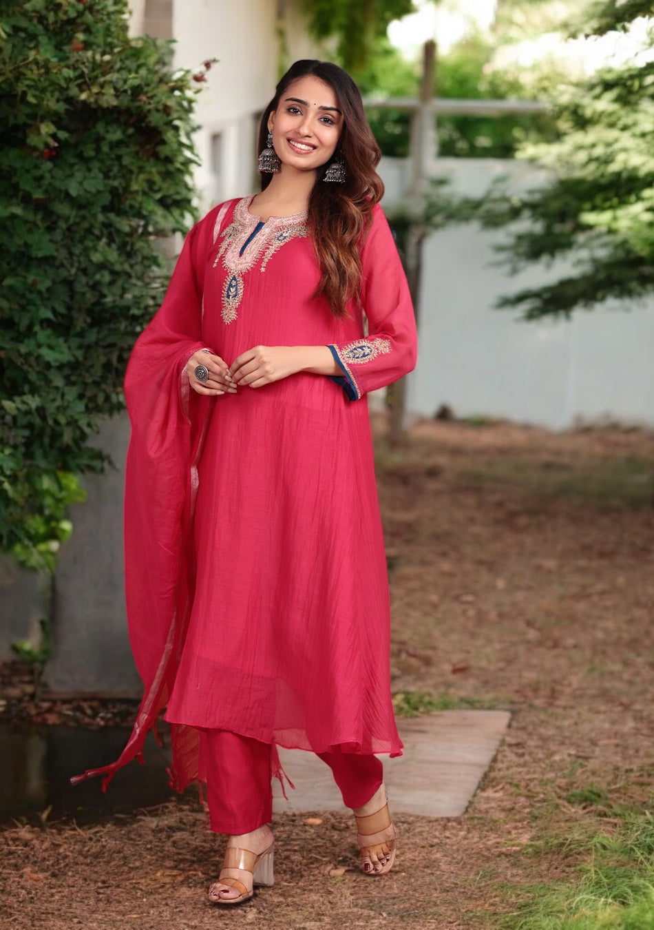 Ruby Glow Chanderi Dabka Suit Set