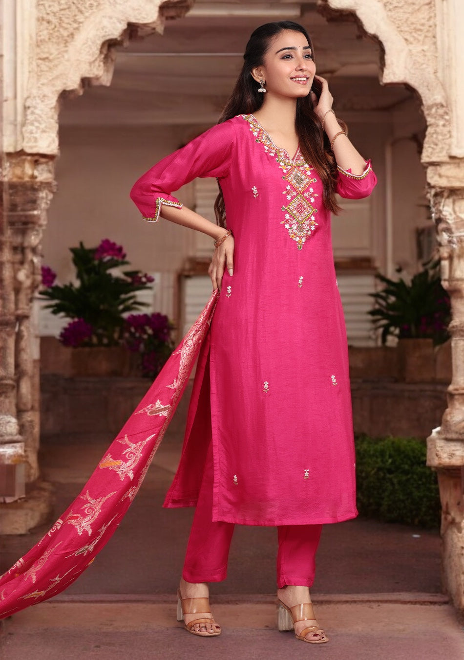 Rose Radiance Embroidered Suit Set