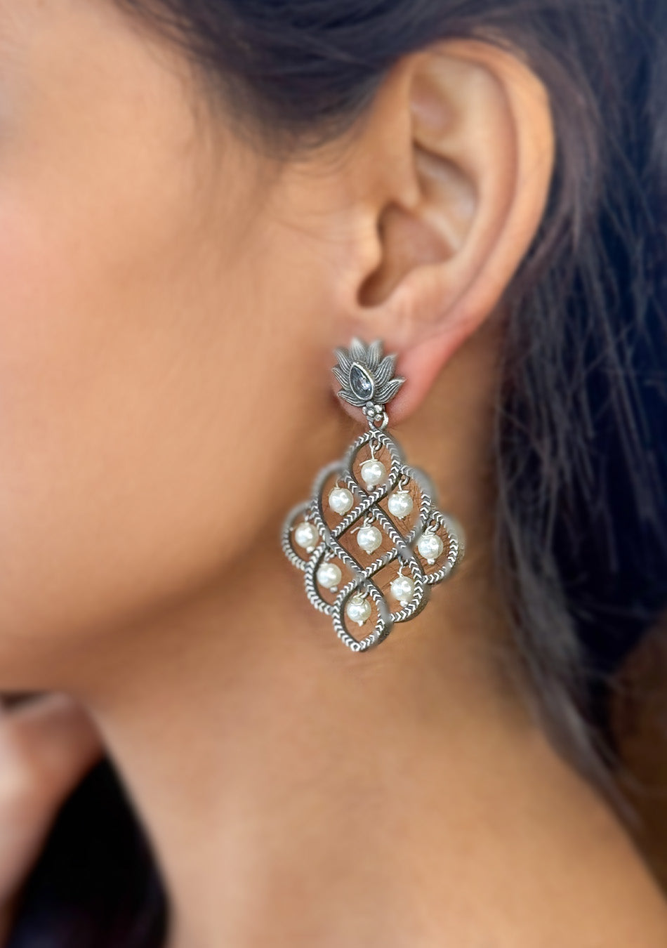Pearl Woven Lotus Earrings