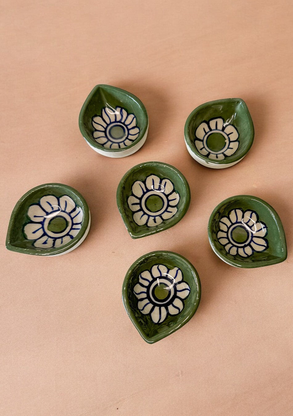 Green and white Flower Diya