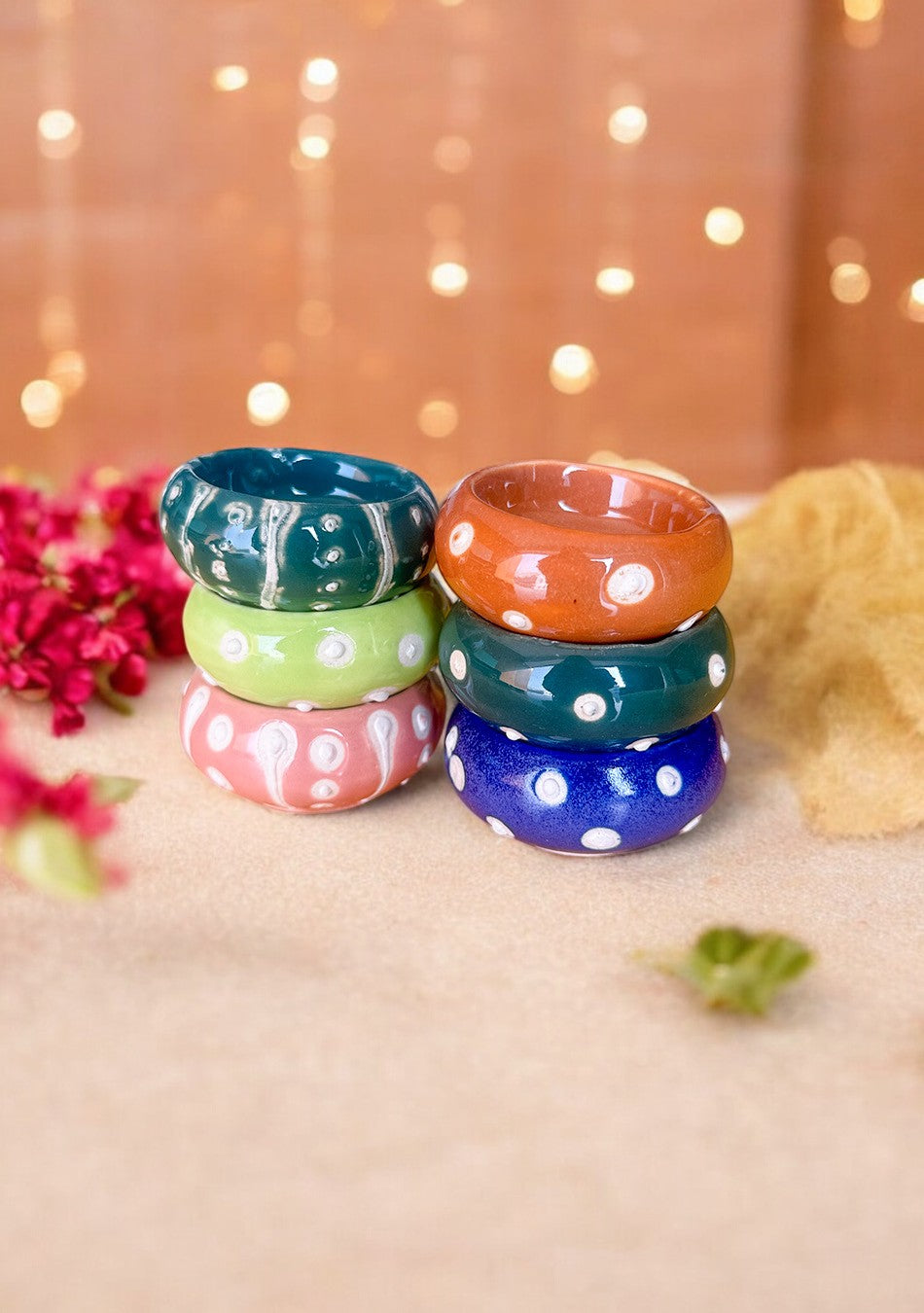 Multi Handcrafted Tea Light Holders - Set of 6