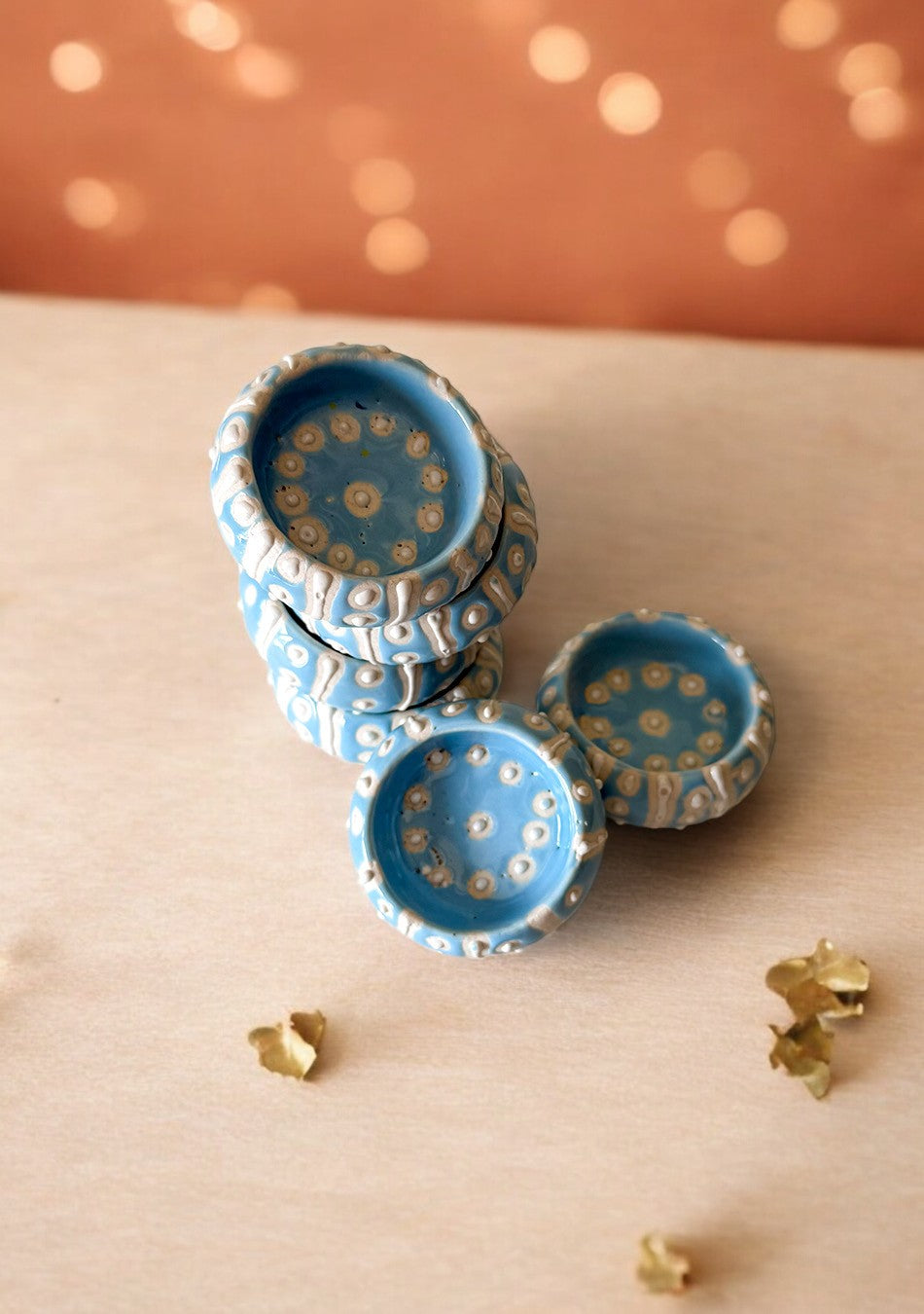 sky blue hand painted Diya