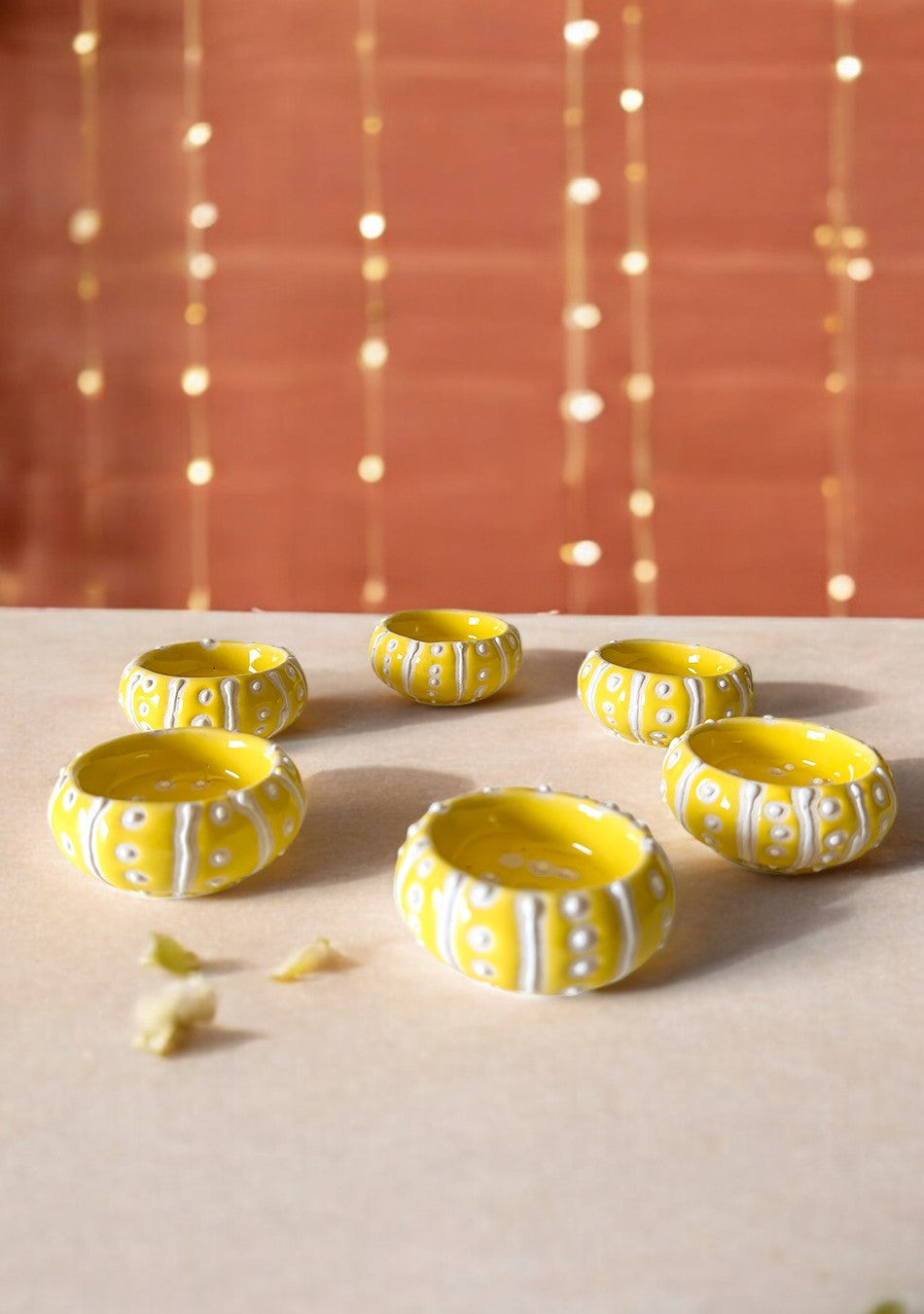 Handcrafted Yellow painted Diya