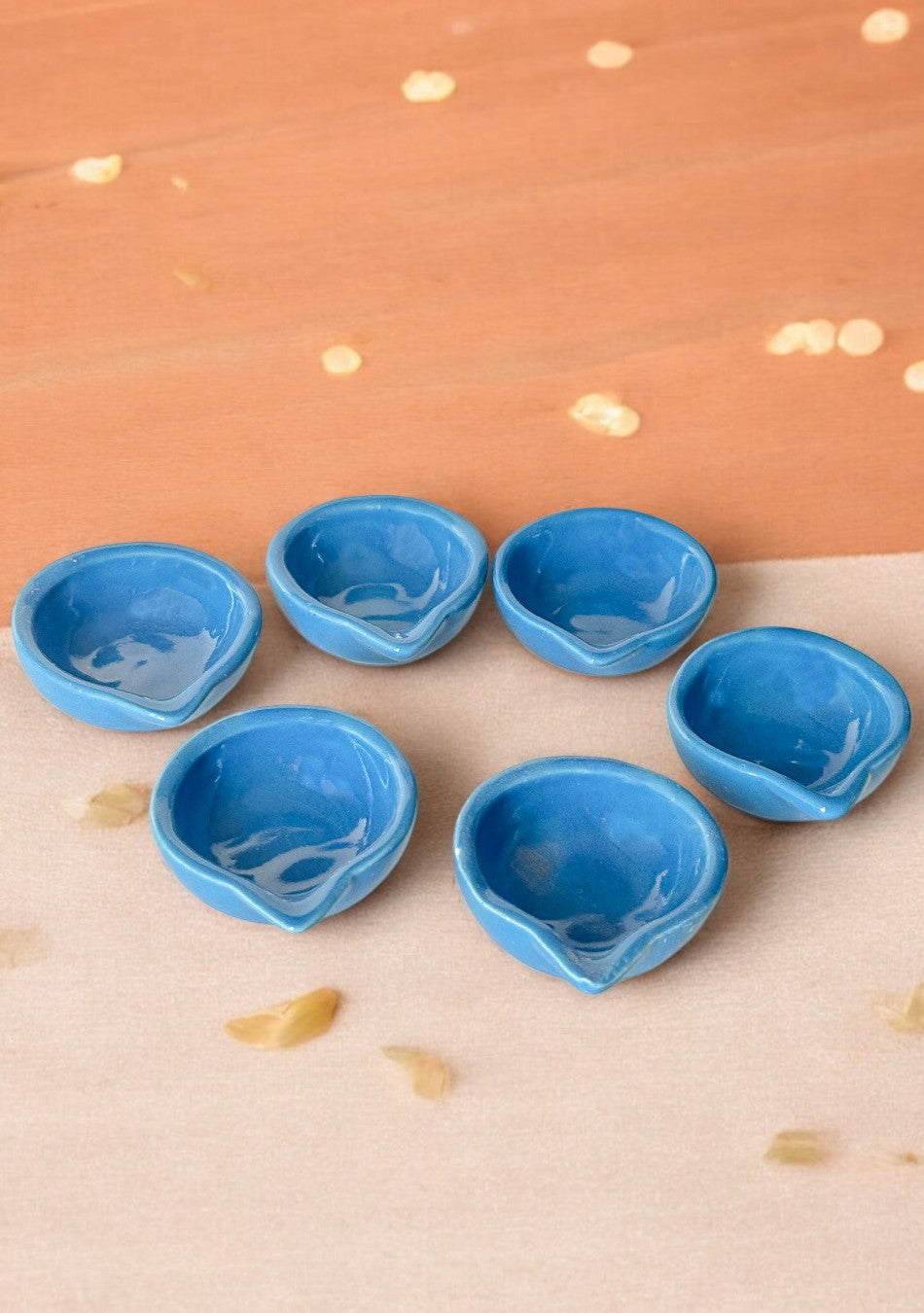 Blue glazed diya set of 6