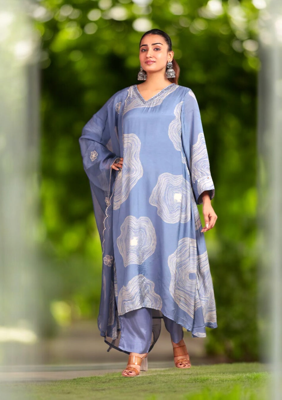 Dusty Blue Abstract print Suit Set