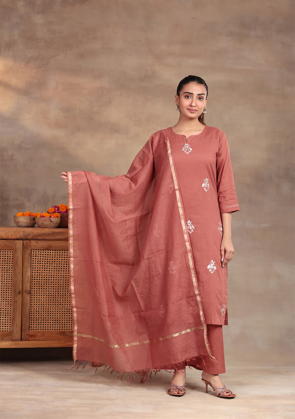 Rust Elegance embroidered suit set