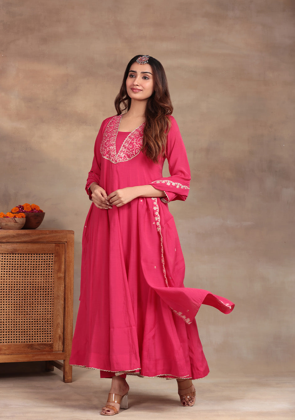 Rani Pink Anarkali with Zari Embroidery