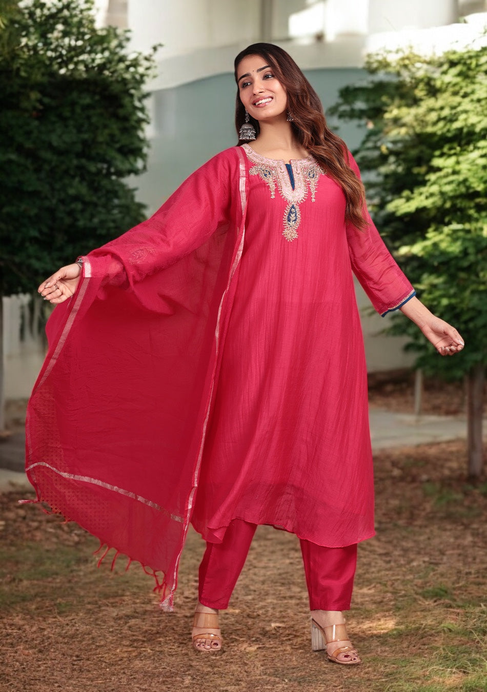 Ruby Glow Chanderi Dabka Suit Set