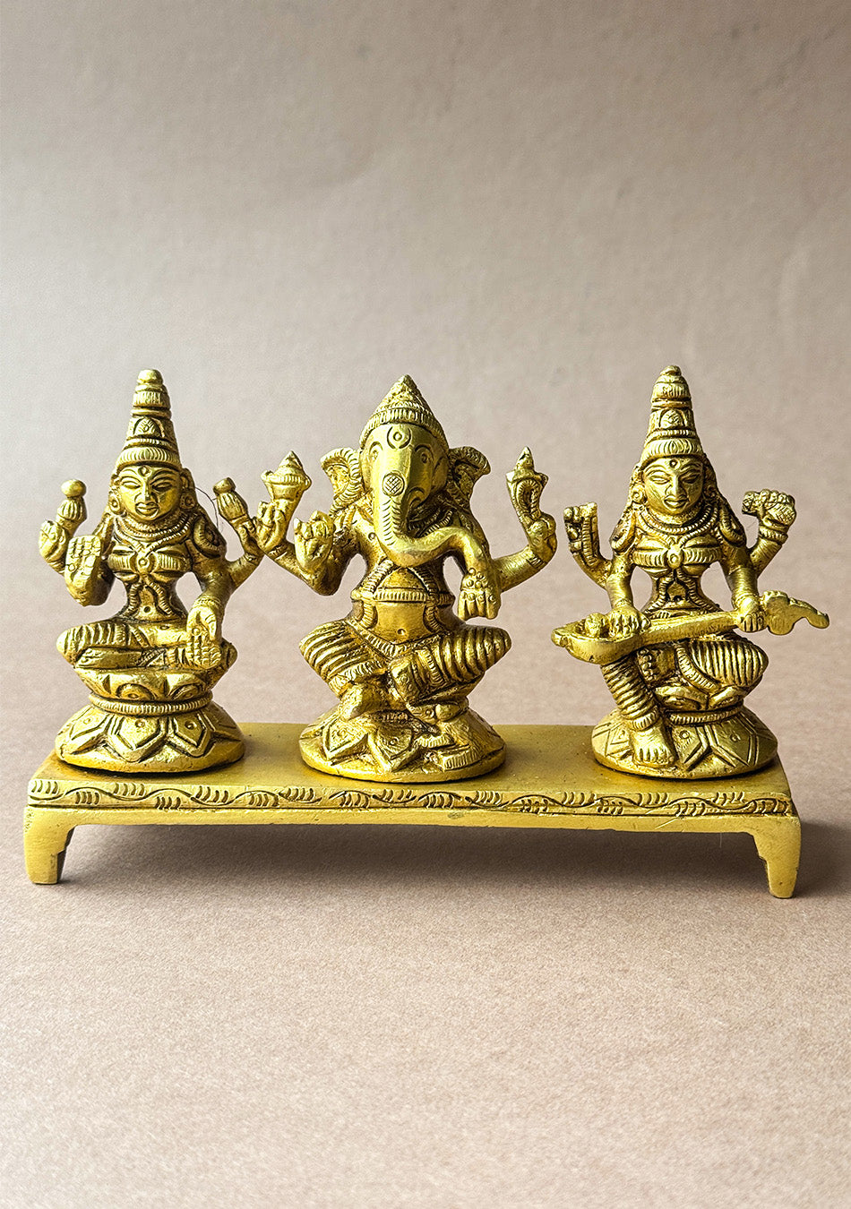 Antique Brass Lakshmi Ganesha Saraswati Trio