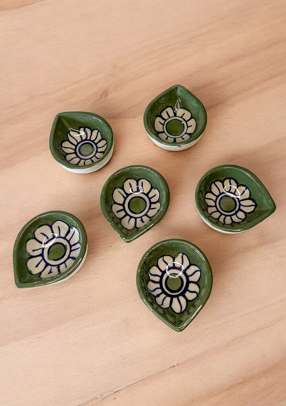 Green and white Flower Diya