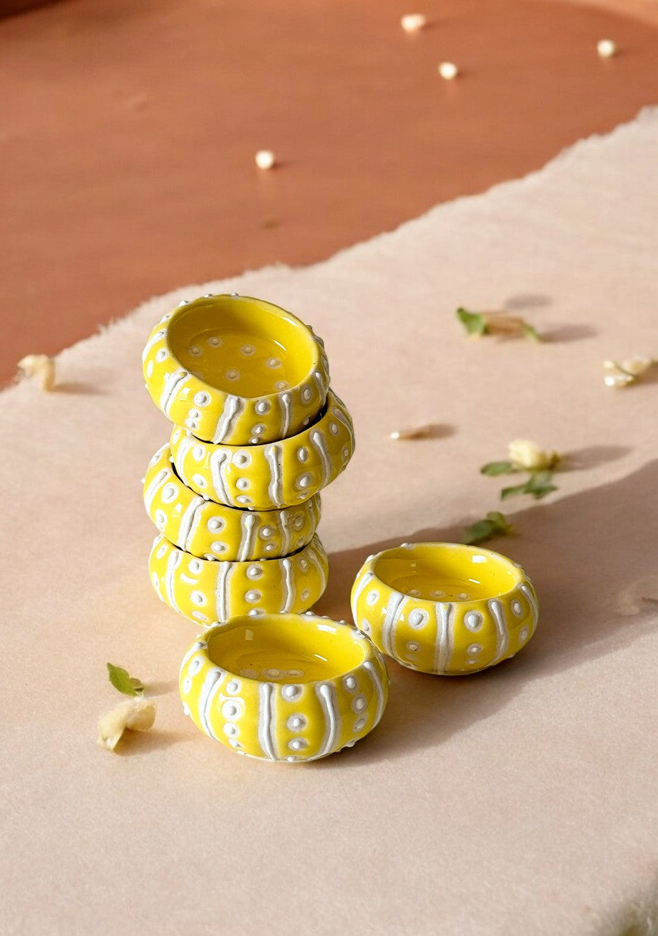 Handcrafted Yellow painted Diya