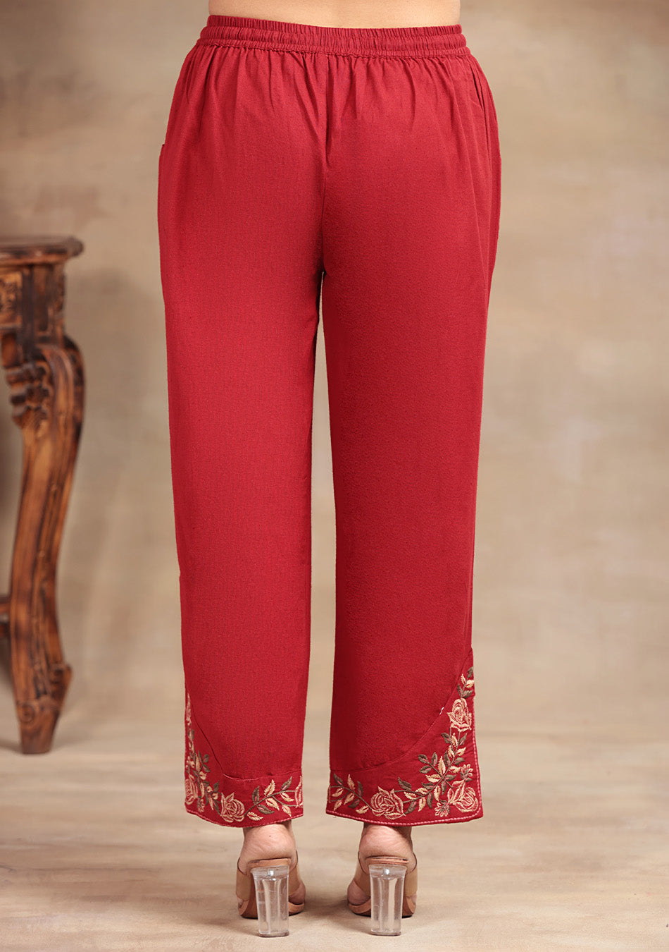 Crimson Rose Embroidered Suit Set