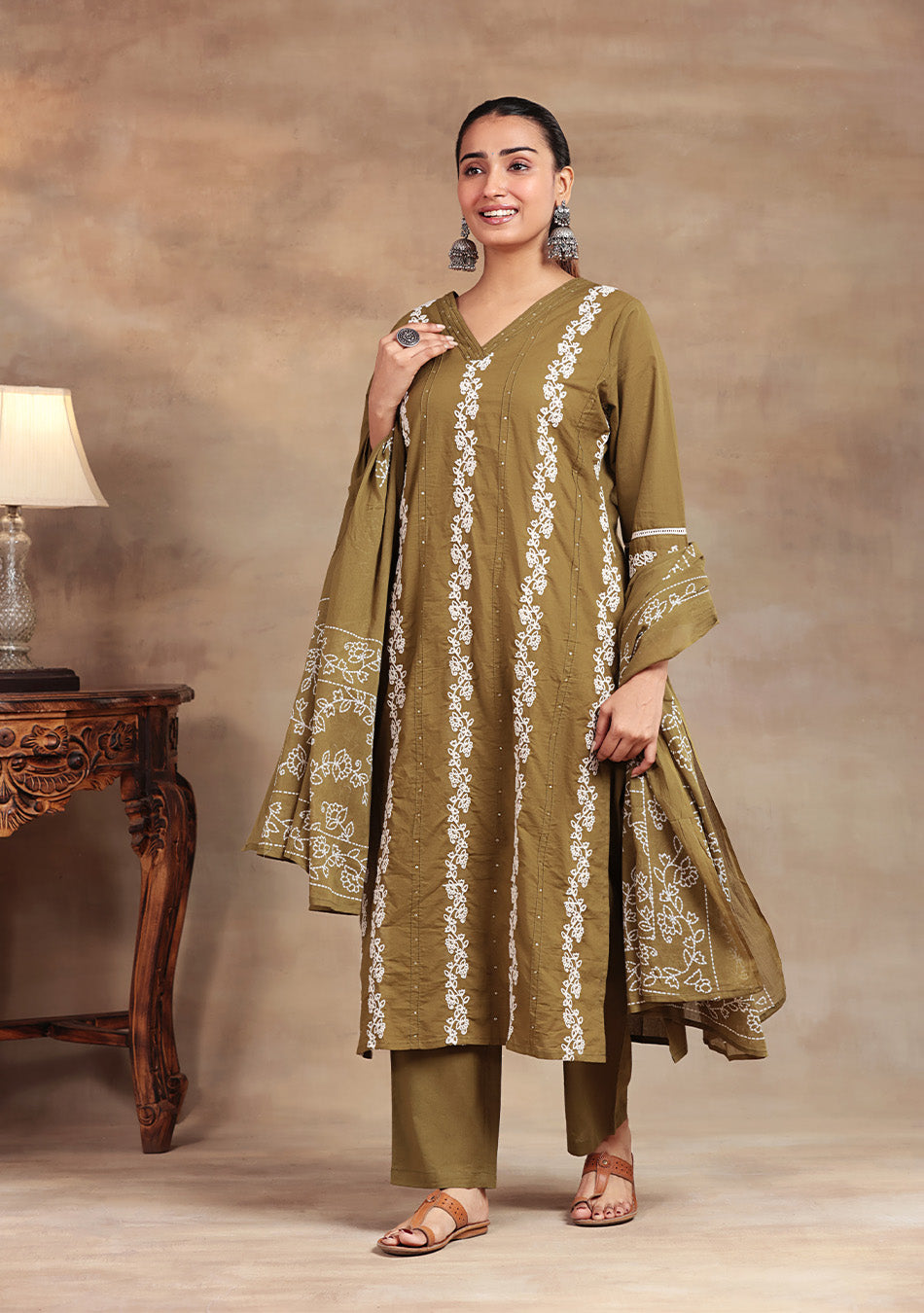 Olive Meadow Cotton Suit Set