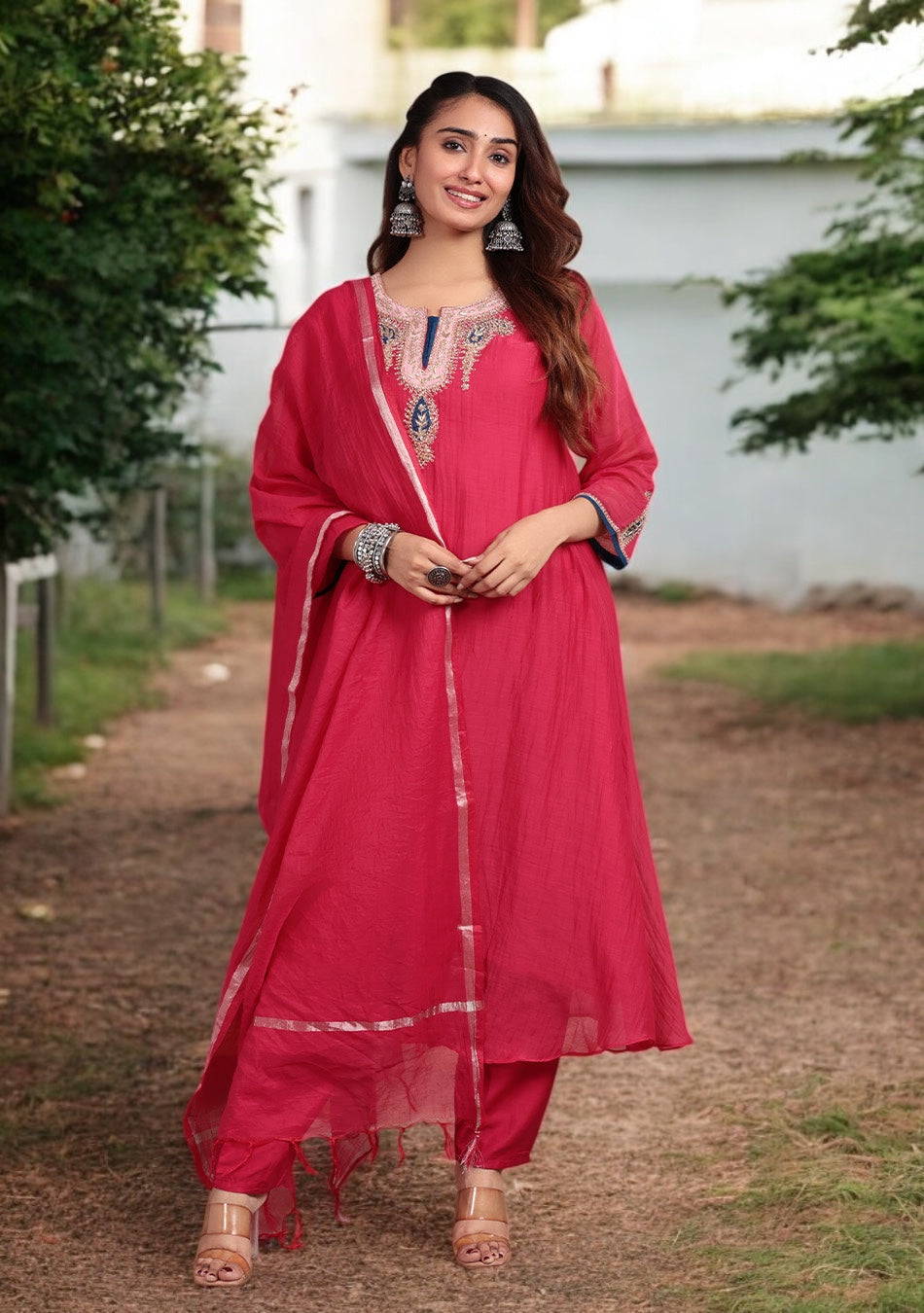 Ruby Glow Chanderi Dabka Suit Set