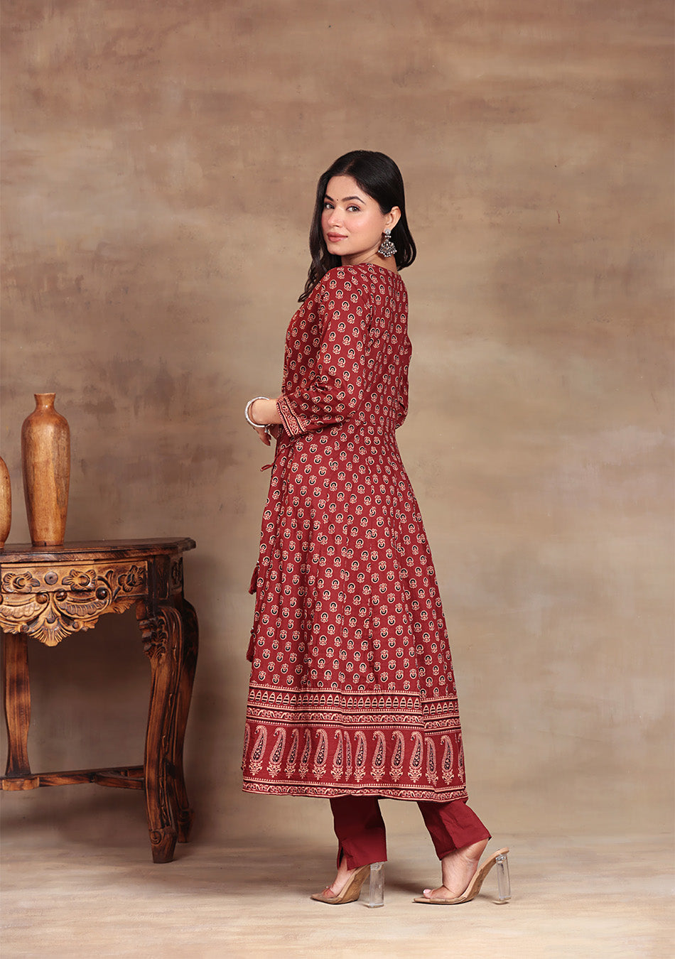 Aravalii Crimson Bloom Heritage Anarkali Set