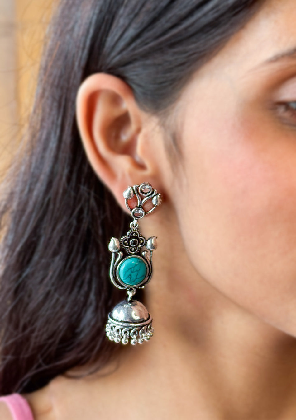 Turquoise Temple Jhumka Earrings