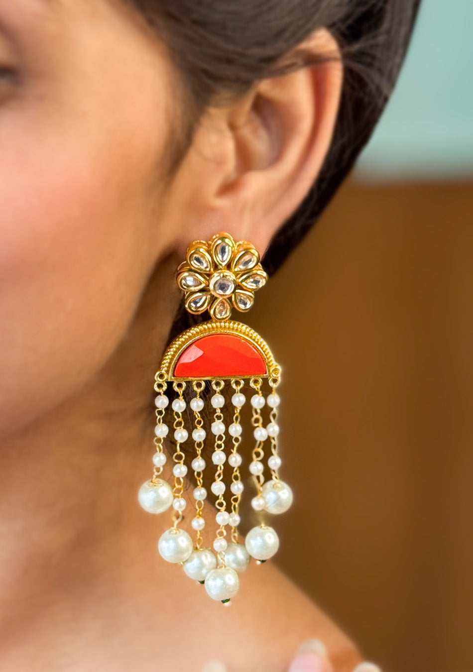 Red Pearl Drop Earrings