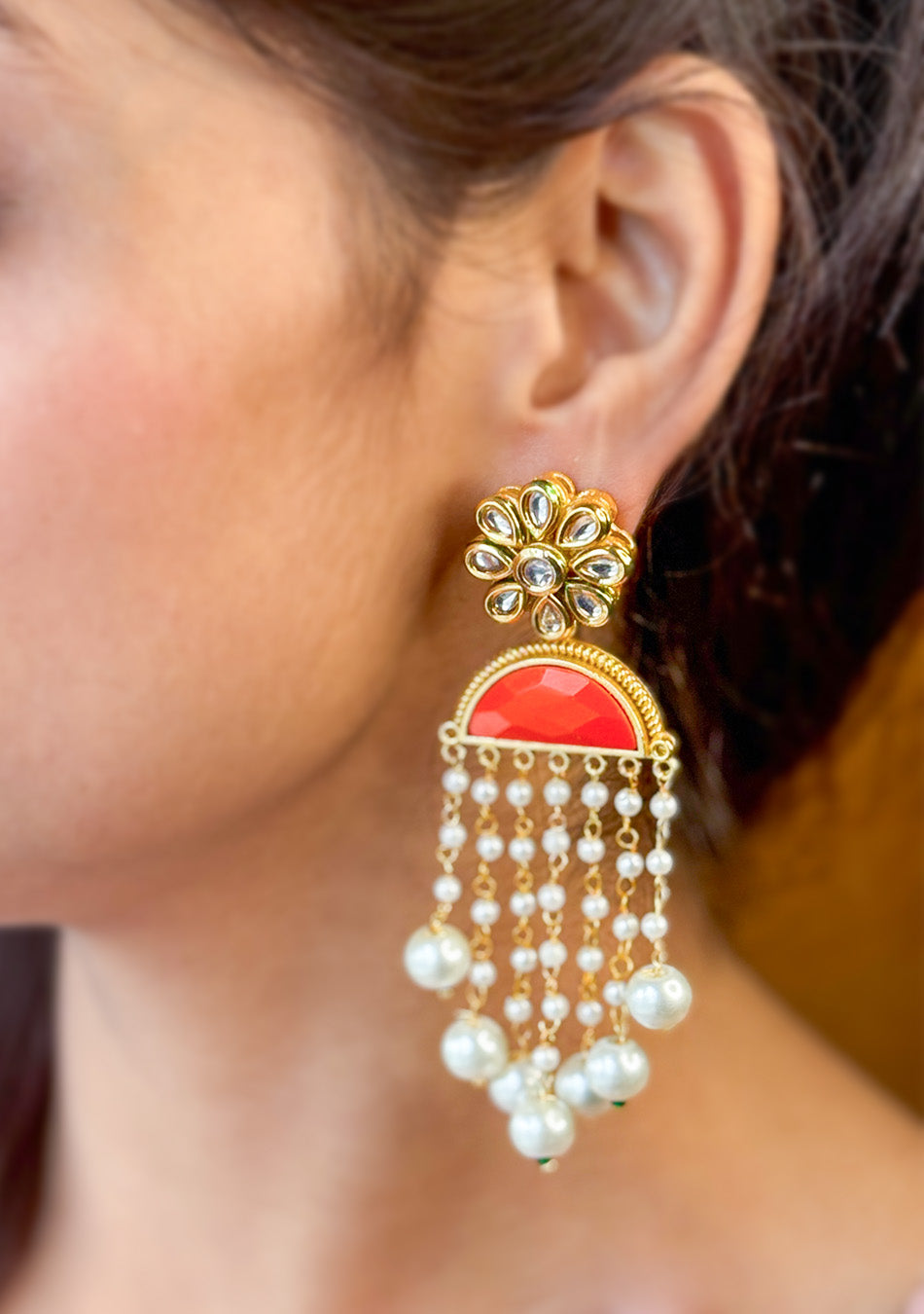 Red Pearl Drop Earrings