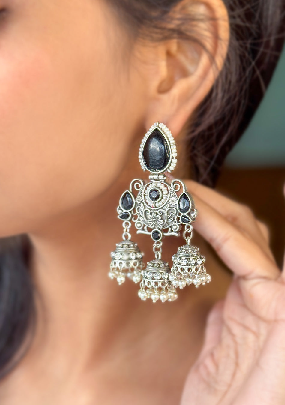 Onyx Regal Jhumkas