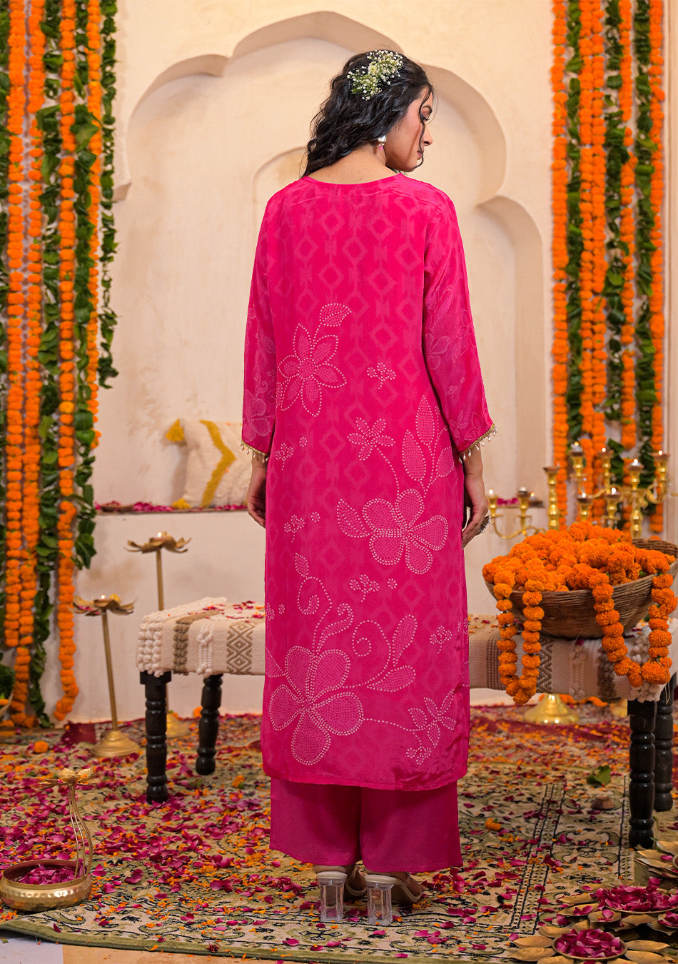 Fuchsia Bloom Crepe Suit Set