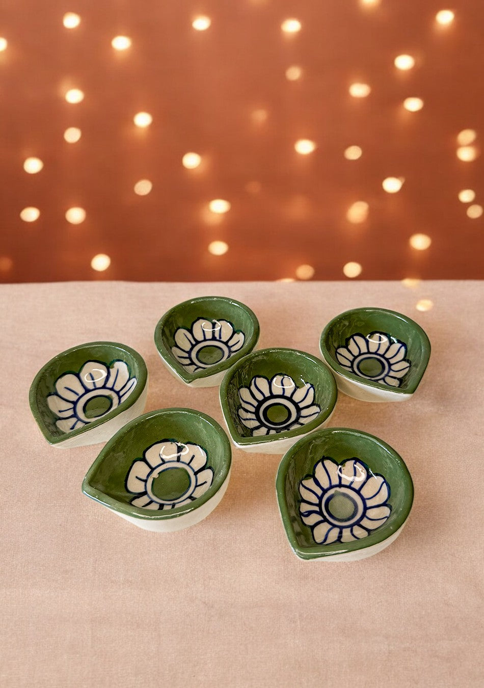 Green and white Flower Diya