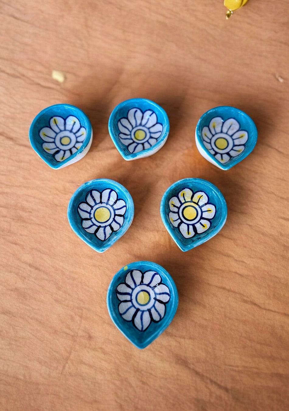 Blue Floral Diyas Set of 6