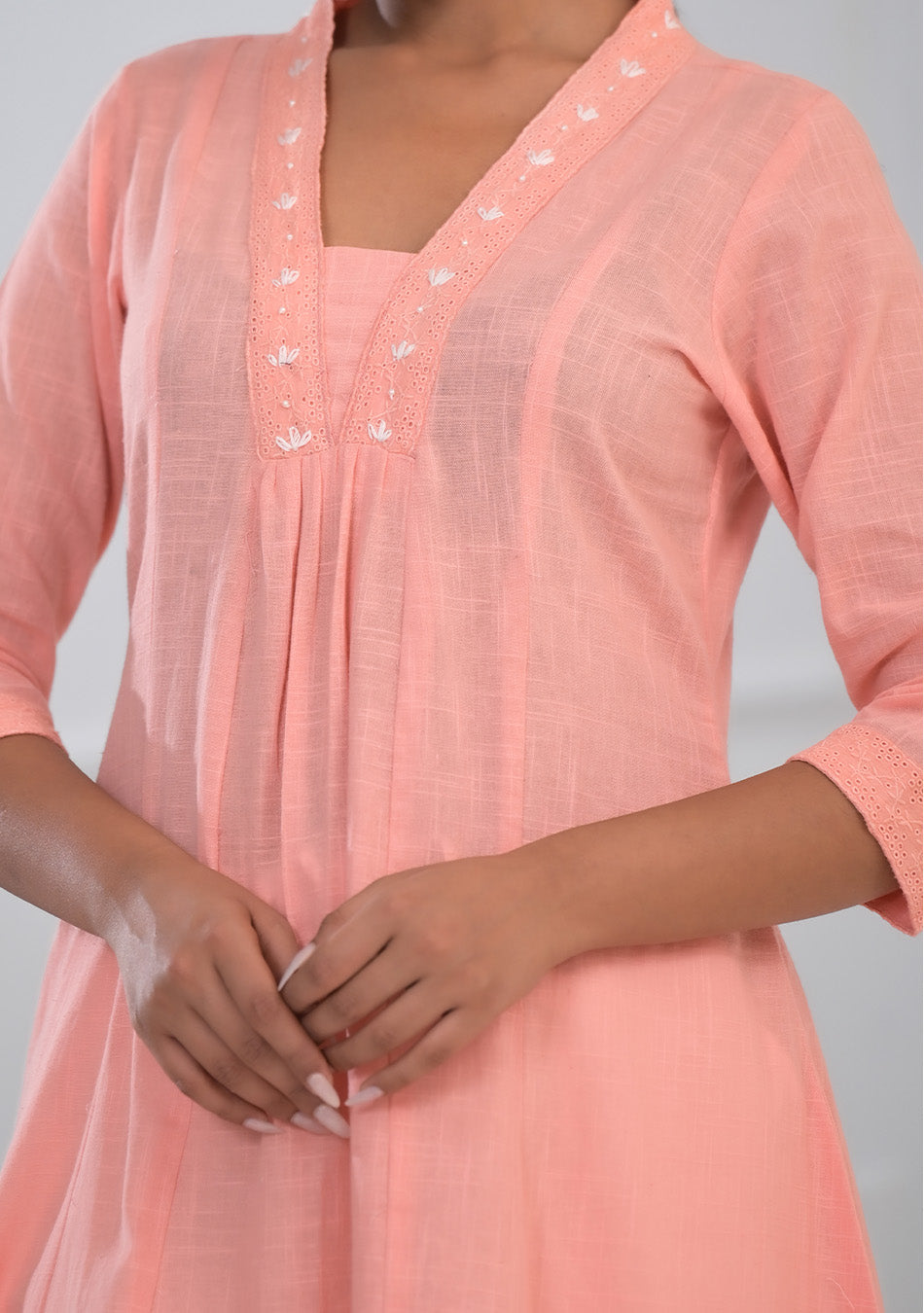 PEACH SOLID COTTON KURTA