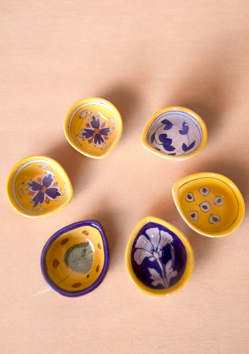 Blue Pottery Floral Design Diya - Set of 6
