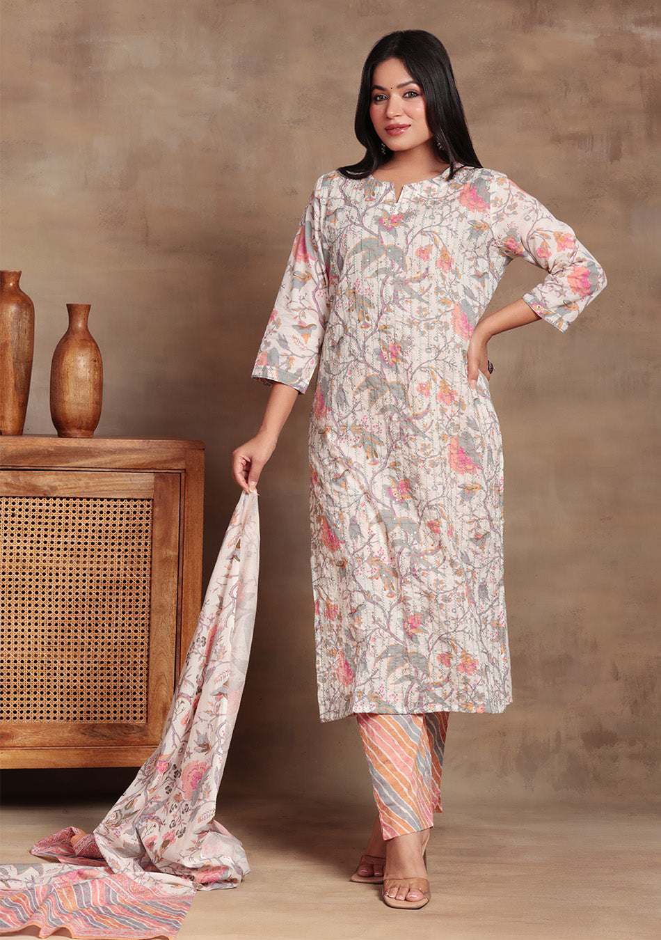 Pastel Vine Printed Suit Set