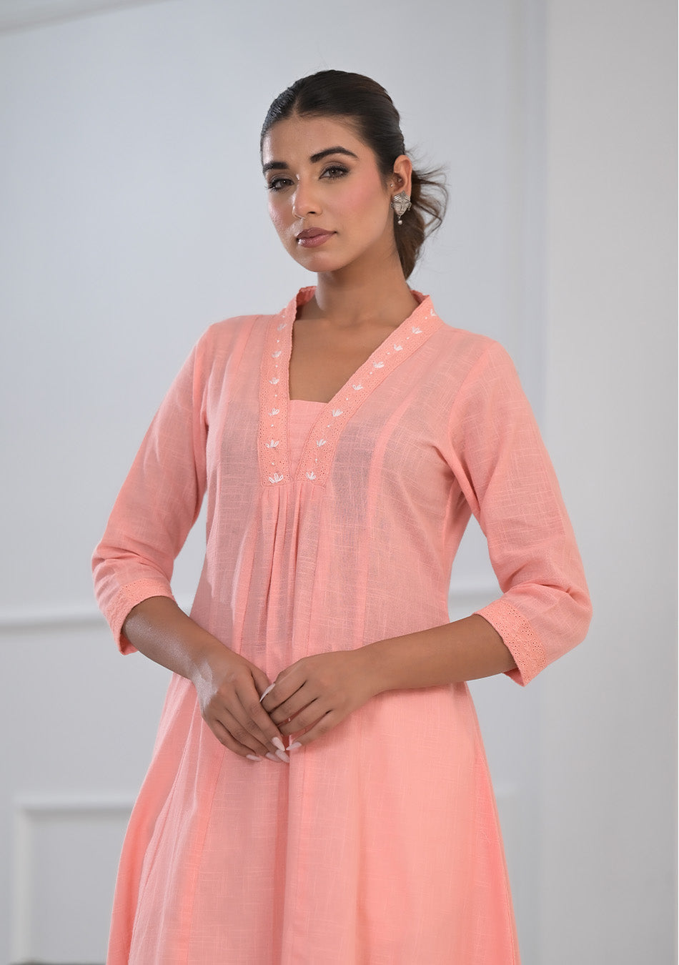 PEACH SOLID COTTON KURTA